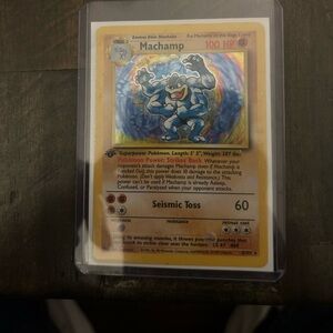 Pokemon Machamp Holographic Card - Gold and Blue 1st Edition 1999